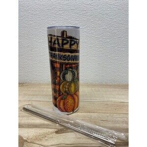 Zonegrace Stainless Steel Skinny Tumbler 20oz Happy Thanksgiving With Lid